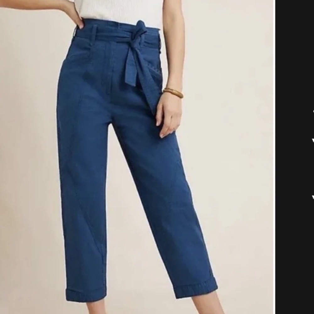ANTHROPOLOGIE Belted Trousers blue Size 2 high rise